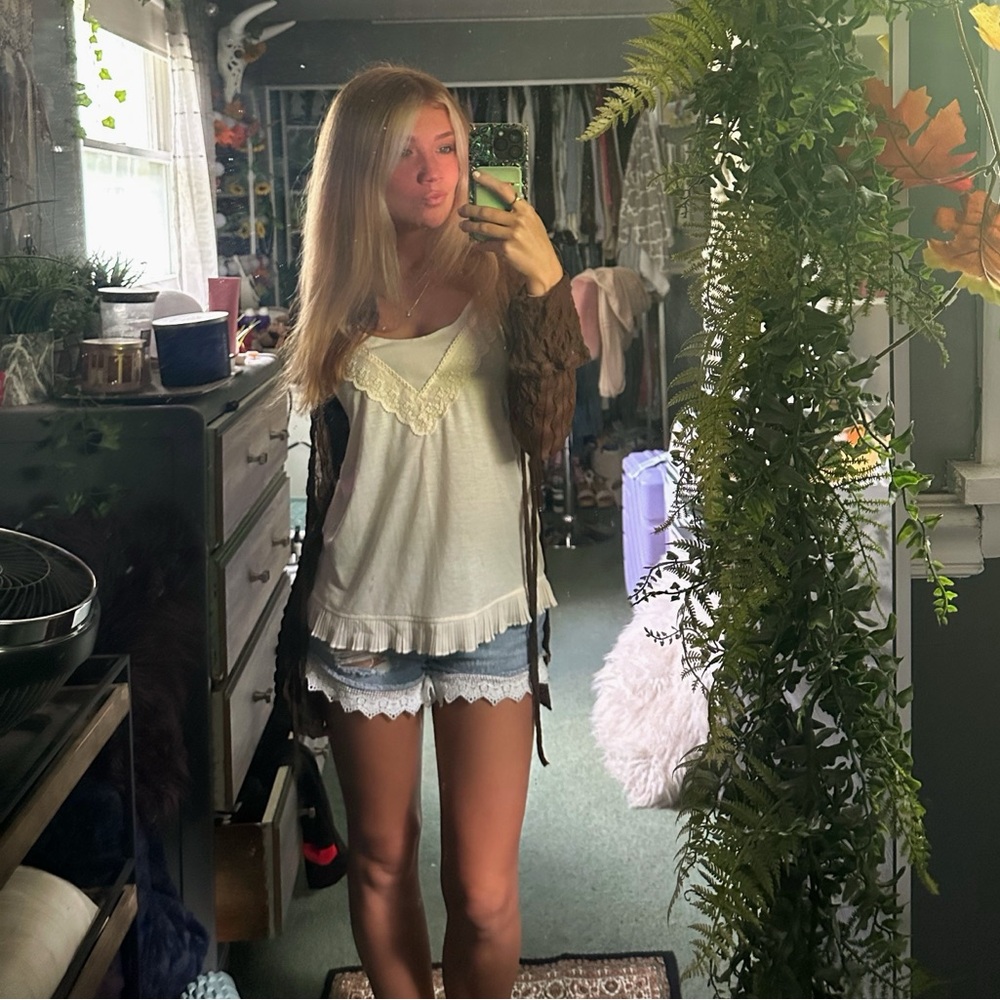 vintage y2k free people lace denim shorts